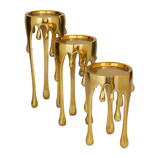 CosmoLiving by Cosmopolitan Gold Aluminum Pillar Candle Holder with Dripping Melting Designed Legs Set